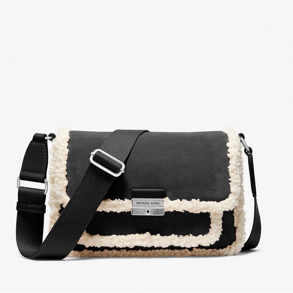 Michael Kors Bradshaw Medium Suede and Faux Shearling Messenger Bag